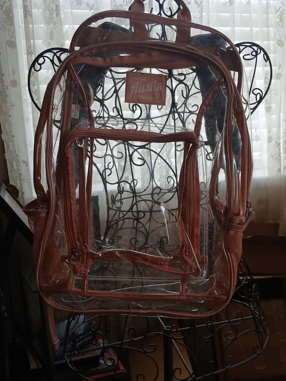Austin And Co Clear PVC Backpack with Rose Trim